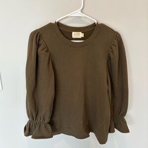 Nation LTD Olive Green Puff Sleeve Top